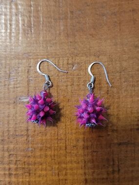 Vintage 2000s Y2K Pink Purple Gel Spike Ball Silver Tone Hook Pierced Earrings